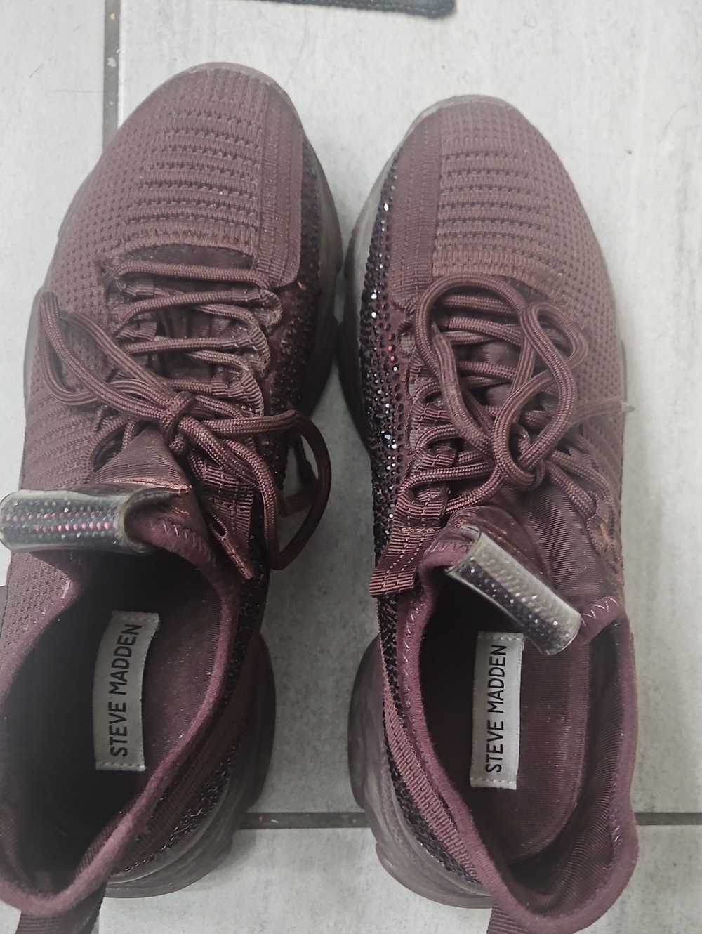 Steve Madden Women's Wine Knit Sneakers with Sparkle Trim